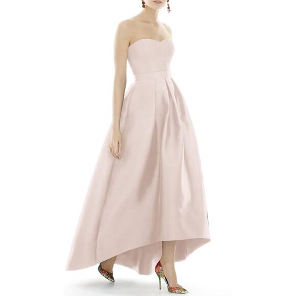 Alfred Sung NWT Pink Blush Formal Strapless Gown Dress Hi Low Pleated Satin - Picture 1 of 13